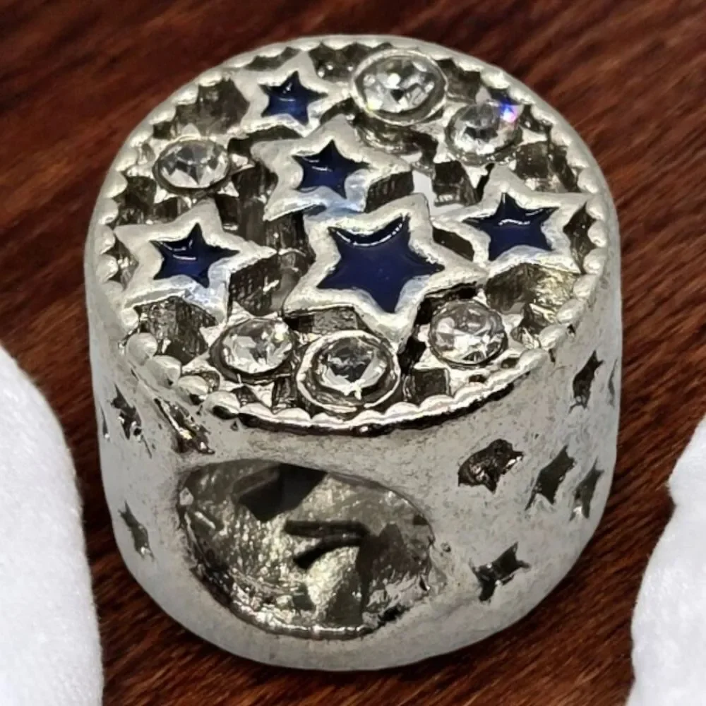 Celestial Star Charm Silver Blue Enamel Rhinestone Bracelet Bead European NWT